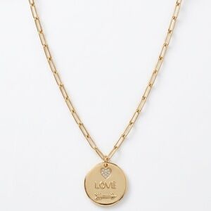 NEW! LC Lauren Conrad Gold 'LOVE' Paperclip/Pendant Necklace with Crystal Heart
